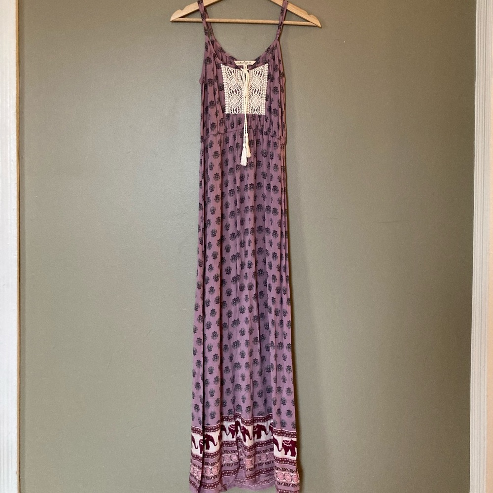 Bohemian Strappy Maxi Dress with Elephants and Floral Pattern